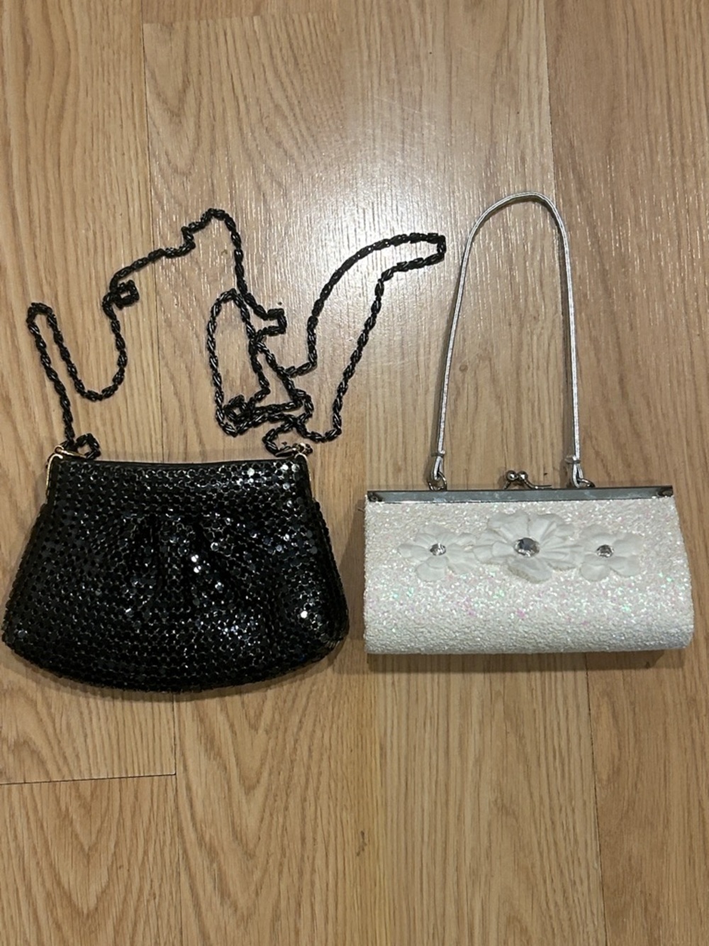 Mini Black Metal Mesh Evening Chain Bag & Claire’s Flower Girl floral Bag